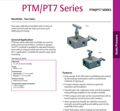 PTM/PT7 Series - 2 Valve SP Manifolds